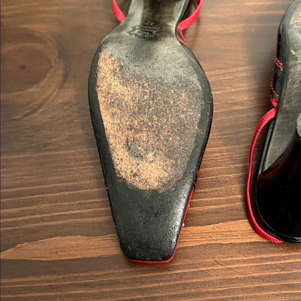 Y2K Red Black Studded Slingback Heels Square Toe Punk Vintage 37 - Picture 13 of 15